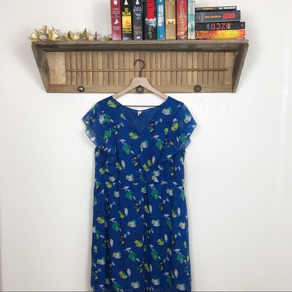 Old Navy Dresses & Skirts - Old Navy Blue Surplice Floral Ruffle Sleeve Dress